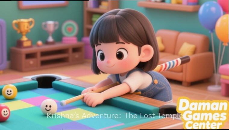 Krishna solving a puzzle with ancient symbols in Krishna’s Adventure: The Lost Temple